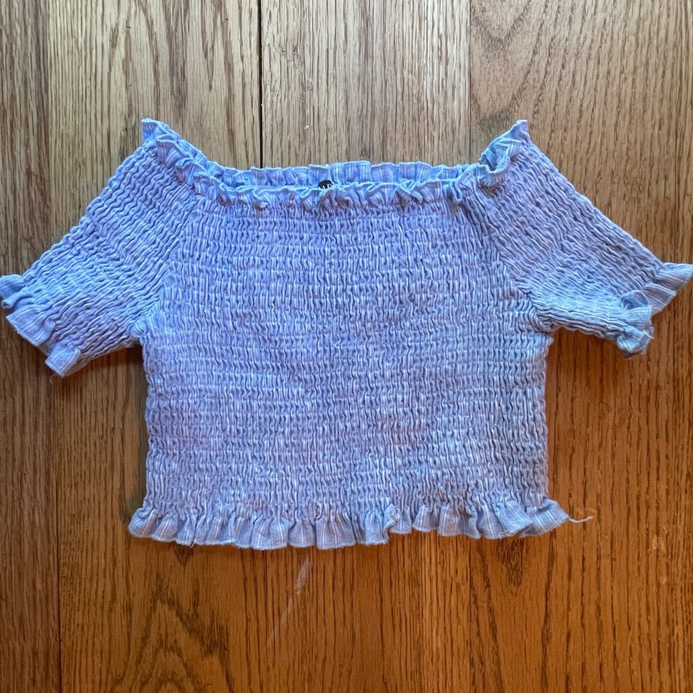 Blue off the shoulder crop top